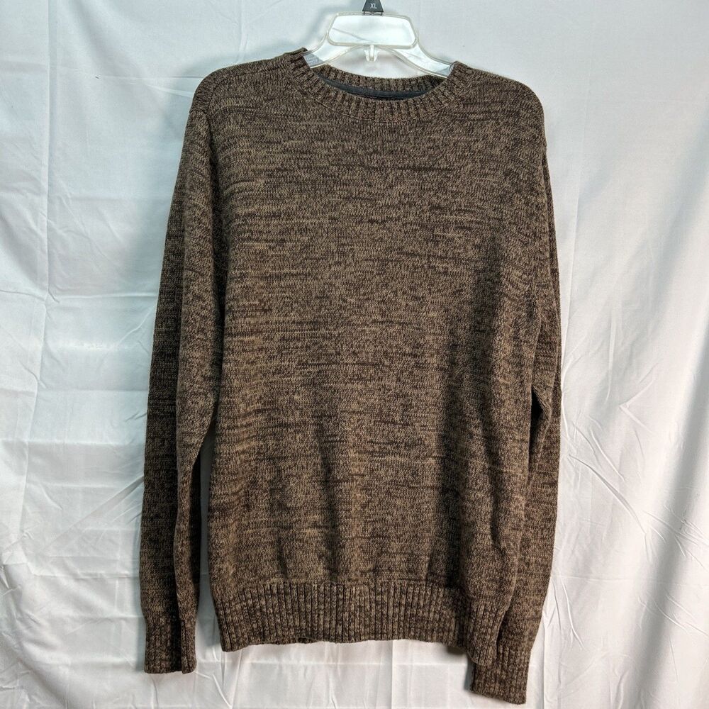 St Johns Bay Mens Sweater Small Brown Marled Cotton Crewneck Pullover